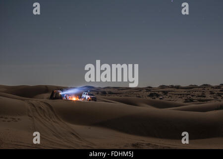 Camping dans le désert de Wahiba Sands Banque D'Images