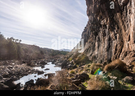 Dans la rivière Maletsunyane Les Lagier, le Lesotho, l'Afrique Banque D'Images