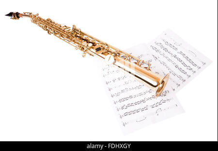 Des notes de musique et saxophone, isolated on white Banque D'Images