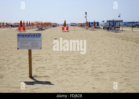 Viareggio, Italie, réservés plage de Viareggio Banque D'Images