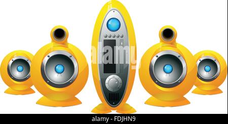 Système hi-fi haut-parleurs jaune Illustration de Vecteur