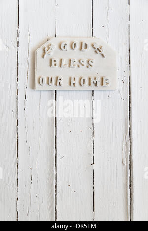 God bless our home signe sur la porte en bois Banque D'Images