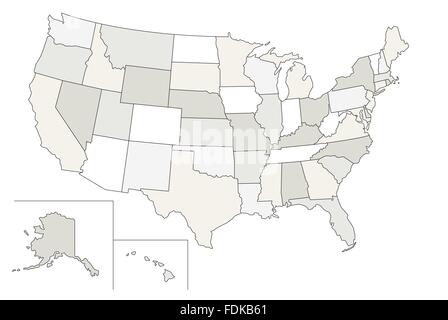 Carte vectorielle stylisée des États-Unis. Chaque état peut être sélectionnés individuellement Illustration de Vecteur