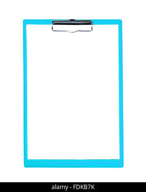 Presse-papiers en blanc bleu sur fond blanc Banque D'Images