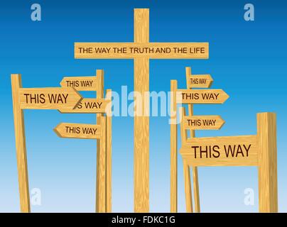 Voie, Vérité et Vie signe parmi des indications contradictoires Illustration de Vecteur