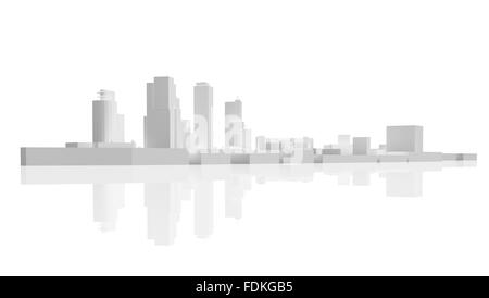 Paysage urbain moderne abstrait d'horizon. Modèle 3d isolé sur fond blanc avec des réflexions sur le fond Banque D'Images