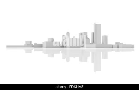 Paysage urbain moderne abstrait d'horizon. 3 d du modèle isolé sur fond blanc avec un reflet au sol Banque D'Images