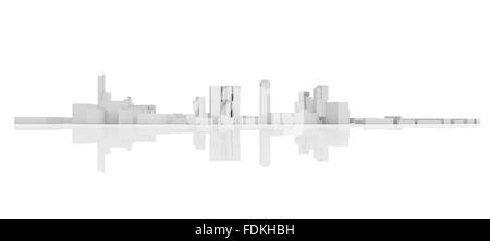 Paysage urbain moderne abstrait d'horizon. Modèle 3d isolé sur fond blanc avec un reflet au sol Banque D'Images