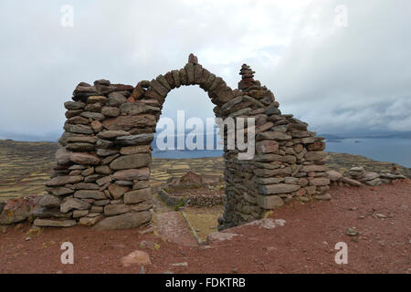 Dans l'Île Amantani Lac Titicaca, Pérou Banque D'Images