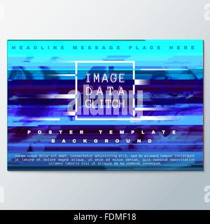 Couleur bleu vector abstract digital art glitch horizontal design flyer poster modèle de page d'arrière-plan isolé Illustration de Vecteur