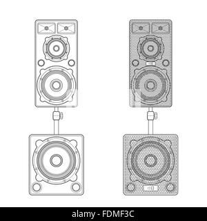 Contour design monochrome vecteur satellites enceintes subwoofer est illustration isolé sur fond blanc Illustration de Vecteur