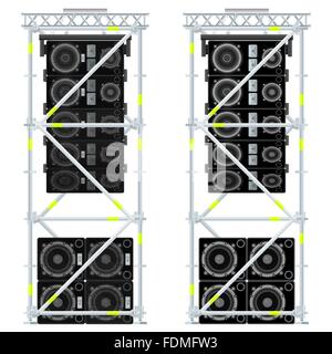 Télévision couleur vecteur ligne d'événement conception massive array satellites haut-parleurs Subwoofers échafaudage métallique suspendu illustr isolés Illustration de Vecteur