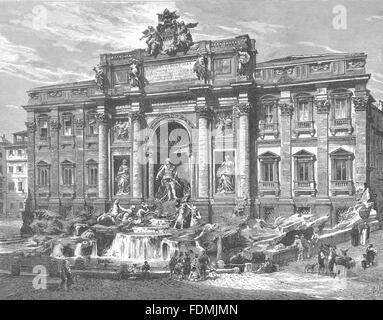 ROME : Fontaine de Trevi, Rome, antique print 1877 Banque D'Images