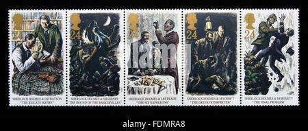 Les timbres-poste. La Grande-Bretagne. La reine Elizabeth II. 1993. Sherlock Holmes. Centenaire de "Le dernier problème". Banque D'Images
