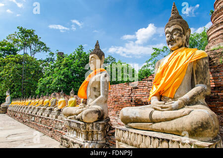 Ayutthaya (Thaïlande), statues de Bouddha dans un vieux temple ruins Banque D'Images
