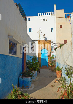 Rue typique de Kasbah des Udayas à Rabat, Maroc. L'Afrique du Nord. Kasbah des Udayas est un petit complexe fortifié. Banque D'Images