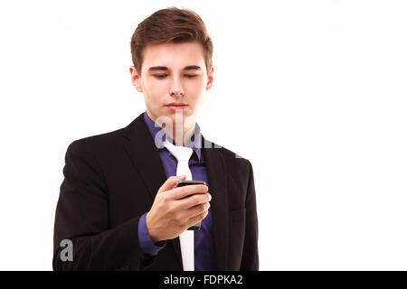 Young businessman sérieusement au téléphone isolated on white Banque D'Images
