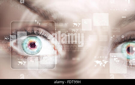 Visualisation de l'information numérique des yeux représentés par des cercles et des signes Banque D'Images
