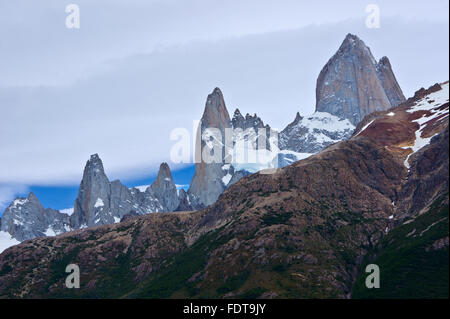 Cerro Exupery, Cerro Poincenot, Cerro Fitz Roy. La Patagonie, Argentine. Banque D'Images