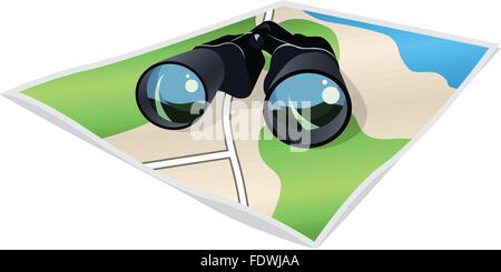 Jumelles et la carte Illustration de Vecteur