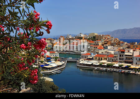 Agios Nikolaos, Crète, regardez le centre ville dans le lac de Voulismeni Banque D'Images