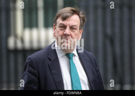 John Whittingdale, Secrétaire d'État à la culture, des médias et du Sport, au numéro 10 Downing Street pour une réunion du cabinet Banque D'Images