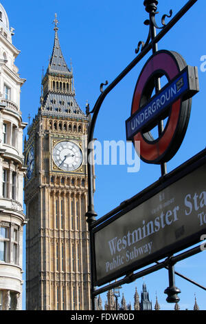 L'Elizabeth Tower connu sous le nom de Big Ben, Houses of Parliament, Westminster, London UK Banque D'Images