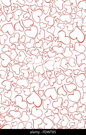 Cœurs dessinés à la main, motif transparent, mince ligne rouge Illustration de Vecteur