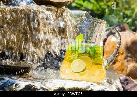 Limonade froide réfrigérée en jardin d'été Banque D'Images