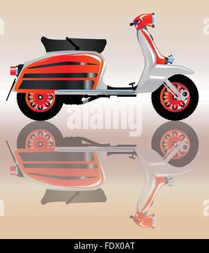 Un typique style 1960 scooter avec la réflexion sur un fond clair Illustration de Vecteur