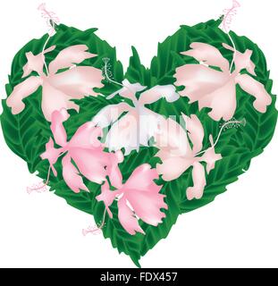 Concept d'amour, de l'illustration de fleurs d'Hibiscus rose ou Rose mauve rose fleurs formant en forme de coeur isolated on White Background Illustration de Vecteur