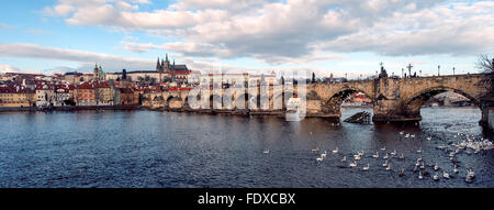 Les ponts de Prague, République tchèque. Vue panoramique. Banque D'Images