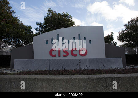 Un signe est vu au siège de Cisco à San Jose, Californie Banque D'Images