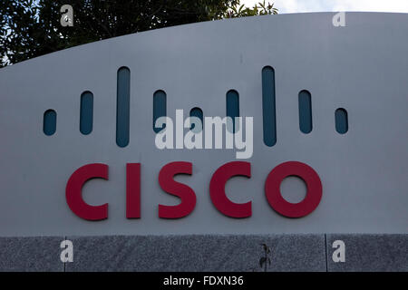 Un signe est vu au siège de Cisco à San Jose, Californie Banque D'Images