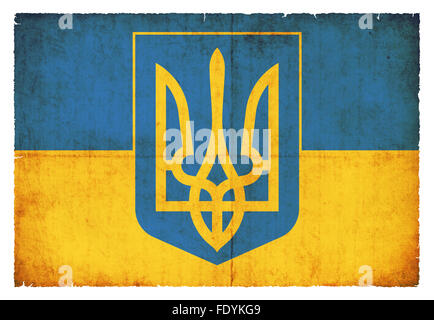 Drapeau national de l'Ukraine avec le blason créé en grunge style Banque D'Images