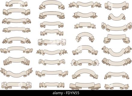 Ensemble de rubans doodle sur blanc. grande collection de vecteur pour votre conception Illustration de Vecteur