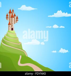 Château sur la colline avec background illustration vecteur routier. Illustration de Vecteur