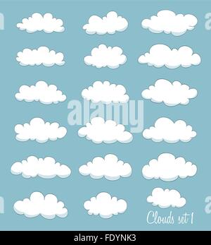 Jeu de cute cartoon vector nuages blancs. Illustration de Vecteur