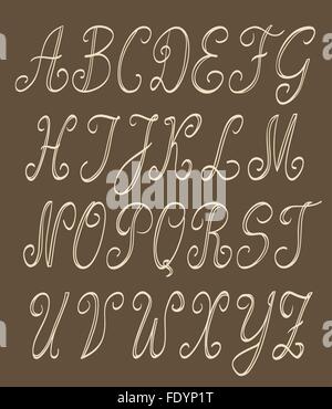 Abc majuscules manuscrites. set sur fond brun. vector Illustration de Vecteur