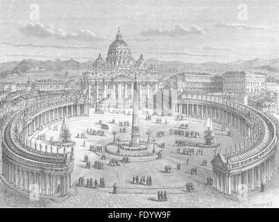 ROME : Les Colonnades de St Peter, antique print 1872 Banque D'Images