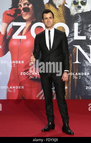 Berlin, Allemagne. 09Th Feb 2016. Justin Theroux lors de la première de ZOOLANDER 2 - au CineStar Sony Center de Berlin. Dpa : Crédit photo alliance/Alamy Live News Banque D'Images