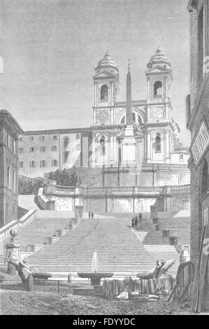 ROME : La Barcaccia et marches de Trinita dei Monti, antique print 1872 Banque D'Images