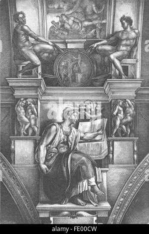 VATICAN : Erythraean Sibyl(plafond de la chapelle Sixtine), antique print 1872 Banque D'Images