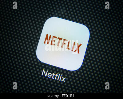 Logo de Netflix Film à la demande et TV streaming service app sur l'iPhone 6 plus smart phone Banque D'Images
