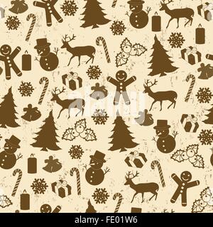 Modèle sans couture pour Noël sur vintage style avec des éléments de Noël, vector illustration Illustration de Vecteur