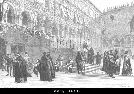 Venise : Doge, géants escaliers-Palais Ducal, antique print 1880 Banque D'Images