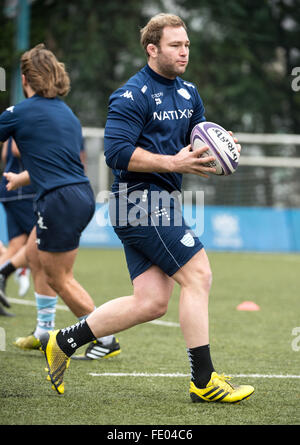 Hong Kong, Chine. 06Th Feb 2016. ANTOINE CLAASSEN de l'équipe de rugby à XV Français, course 92 de Paris, au cours de la formation à Hong Kong. Ils se préparent en avance sur leur prochain match contre l'équipe de Super League, les Highlanders Banque D'Images