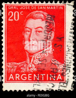 Argentine - circa 1954 : timbre imprimé par l'Argentine, spectacles général José de San Martin Banque D'Images