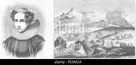 Ecosse : Queen Mary ; son abandon, Carberry Hill, antique print 1845 Banque D'Images