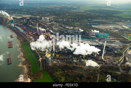 Steelworks HKM am Rhein, aciéries, Krupp-Mannesmann fumeurs cheminées, cokerie, de l'industrie, de la Ruhr, Duisburg Banque D'Images